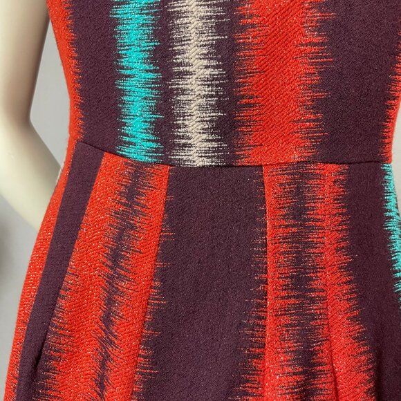 Eva Franco Dress Sheath Metallic Thread Bow Waist Size 6 Women Orange Maroon - Picture 12 of 12